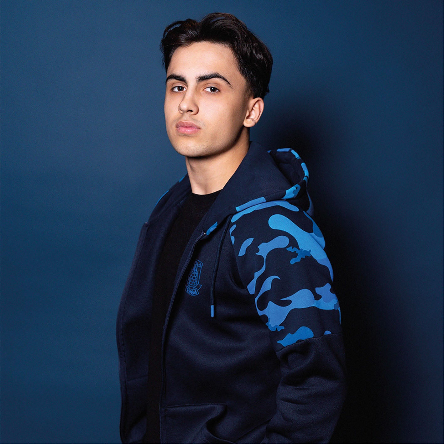 Hættetrøje Blå Camo m. lynlås