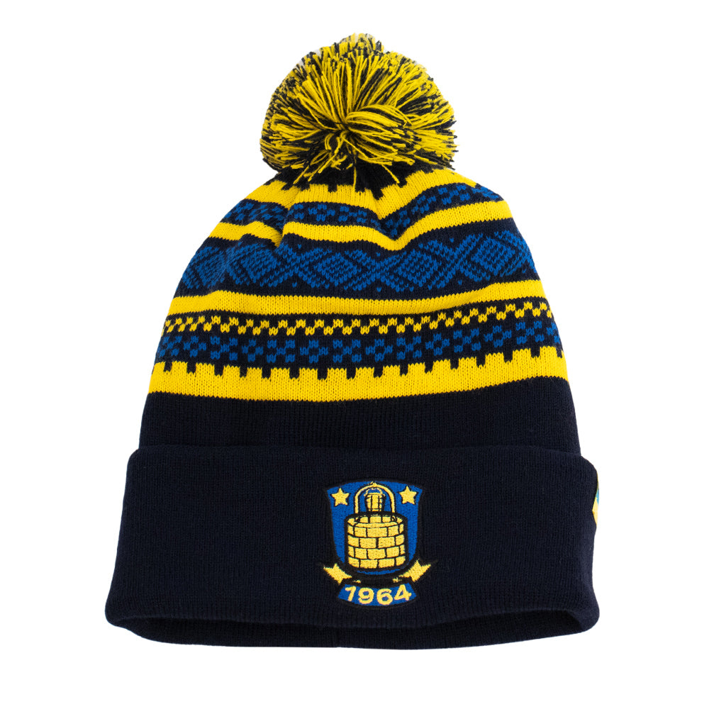 Tophue – Navy gul/blå vinter med logo