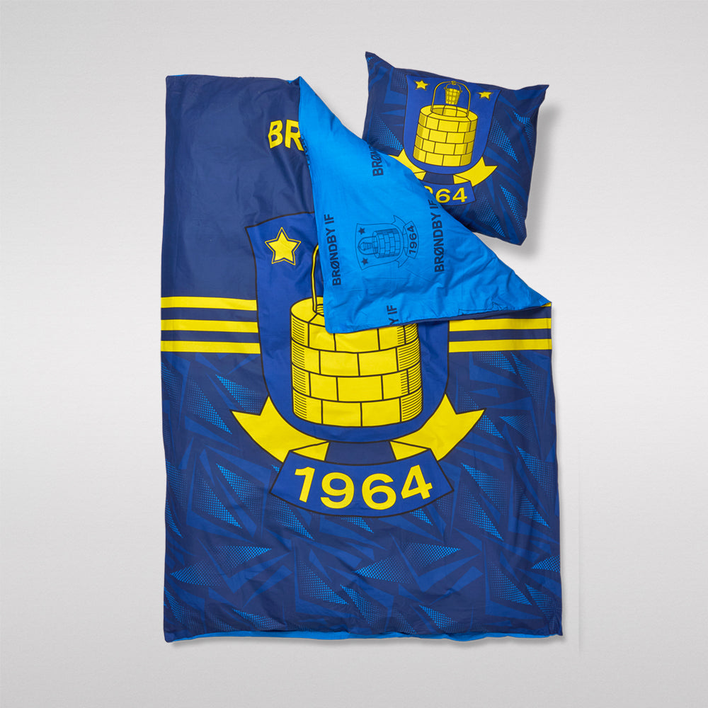 Brøndby Sengesæt Navy/Gul striber med logo 140x200 cm