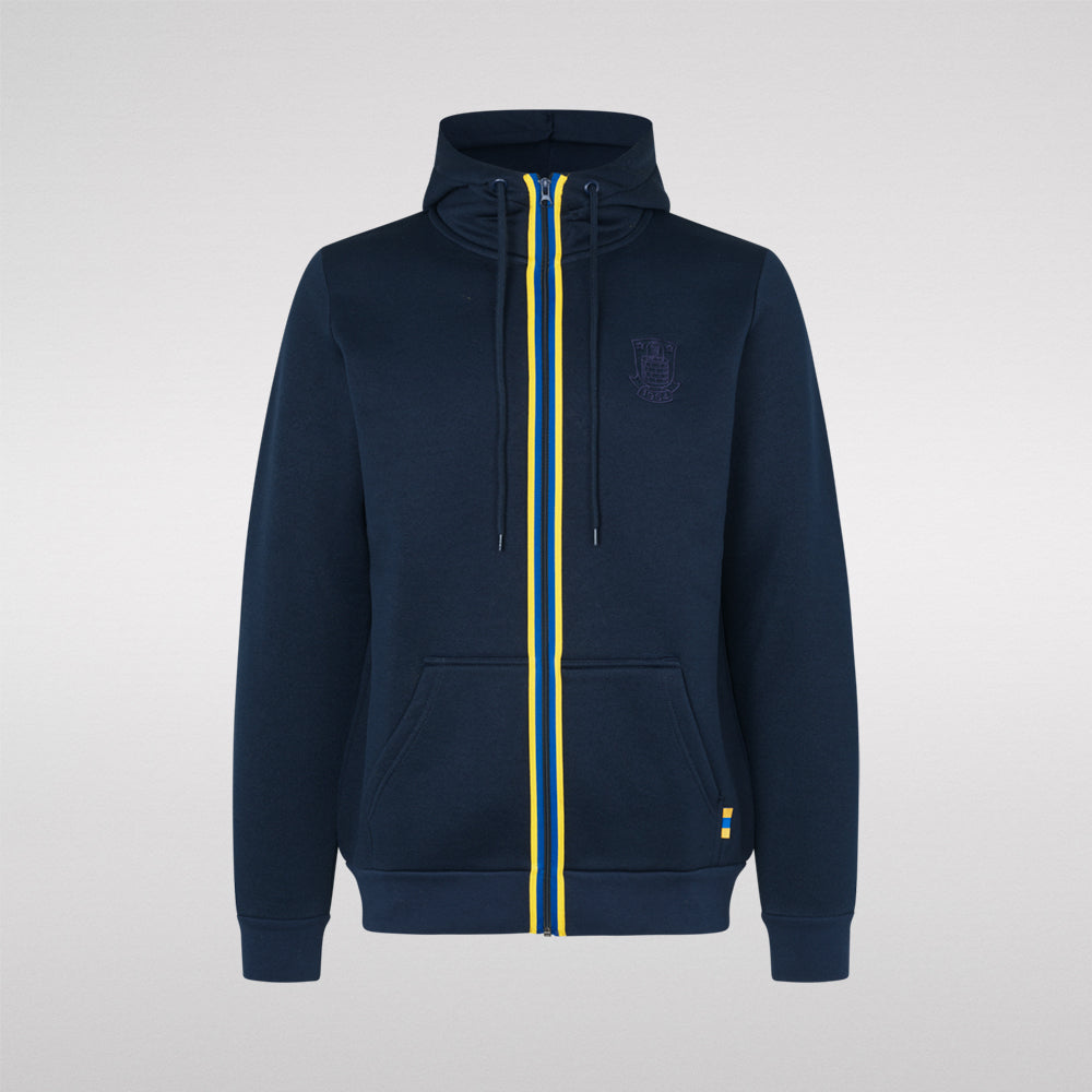 Hættetrøje m. lynlås Navy m. Striber