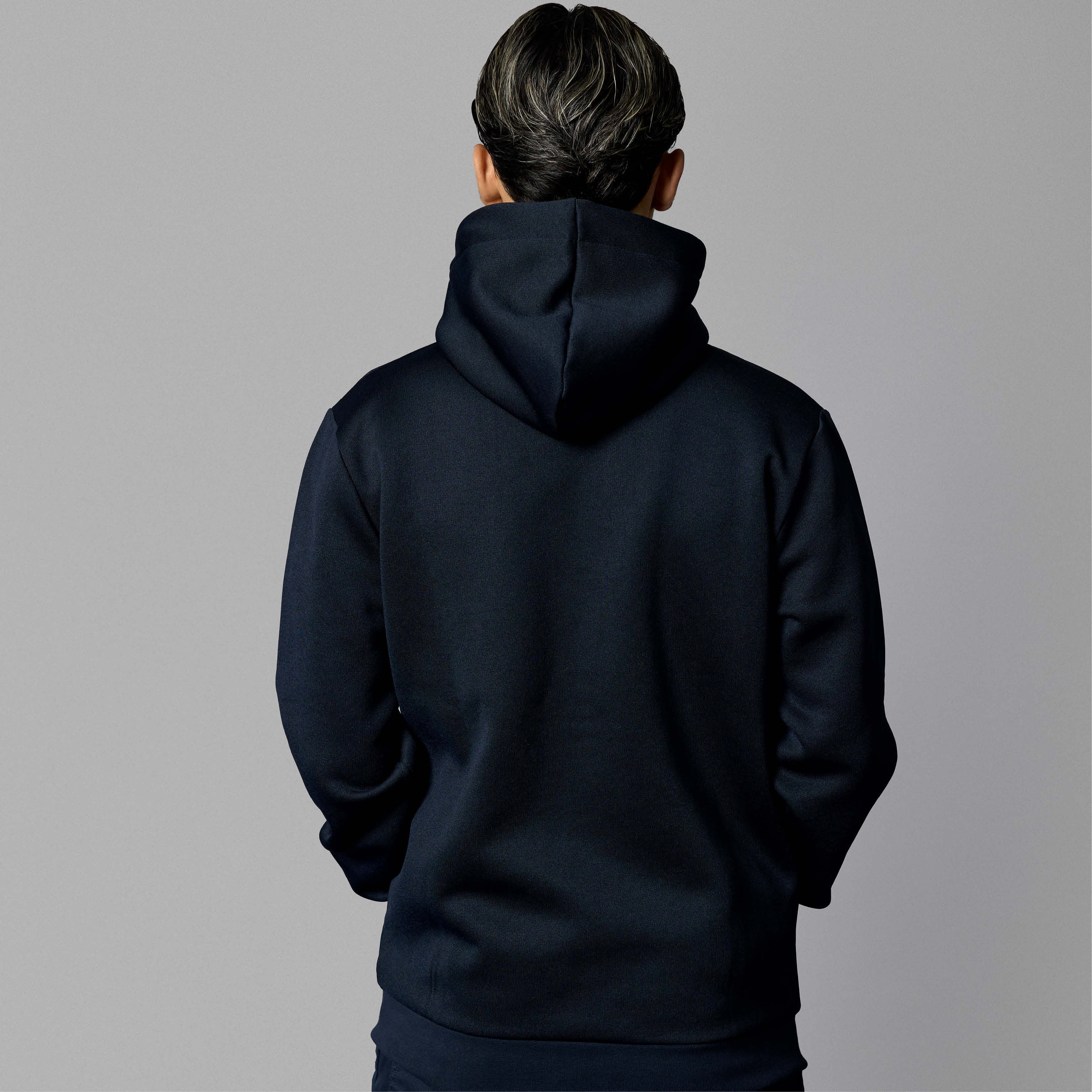 Hættetrøje m. lynlås Navy m. Striber